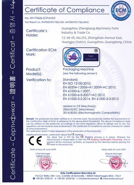 China Guangzhou Zhengbang Machinery Parts Industry &amp; Trade Co.,Ltd. Certificações